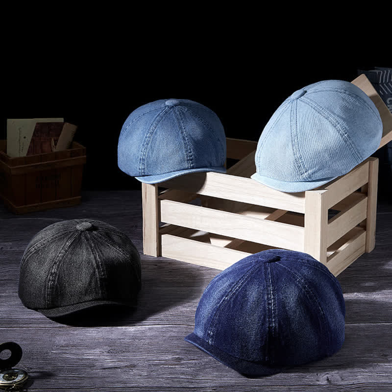 Distressed Vintage Washed Demin Beret Hat - image 7