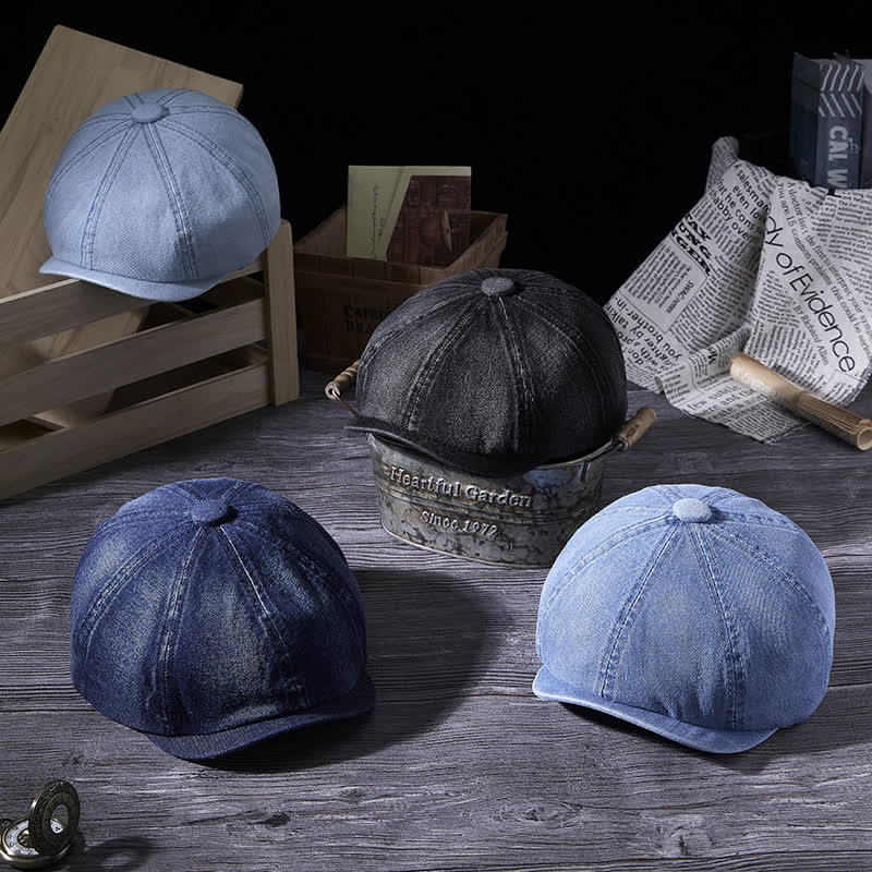 Distressed Vintage Washed Demin Beret Hat - image 5