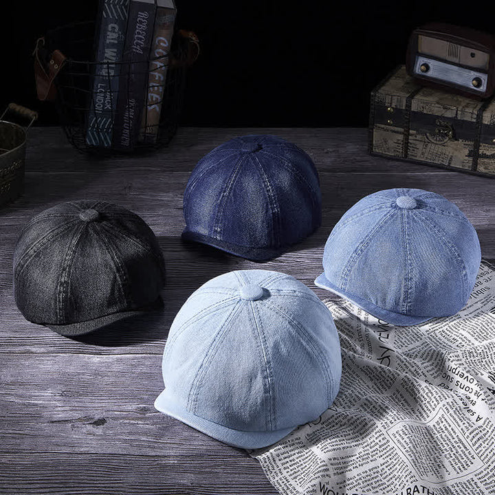 Distressed Vintage Washed Demin Beret Hat - image 1