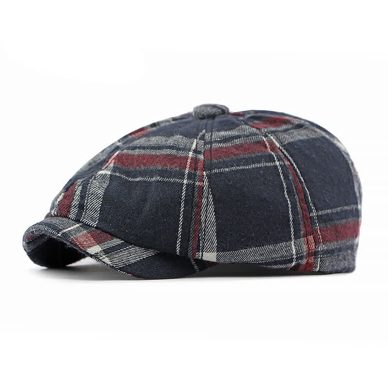 Classic Plaid Octagonal Stylish British Beret Hat - Burgundy - Adjustable (21 5/8"-23 1/4") - image 0