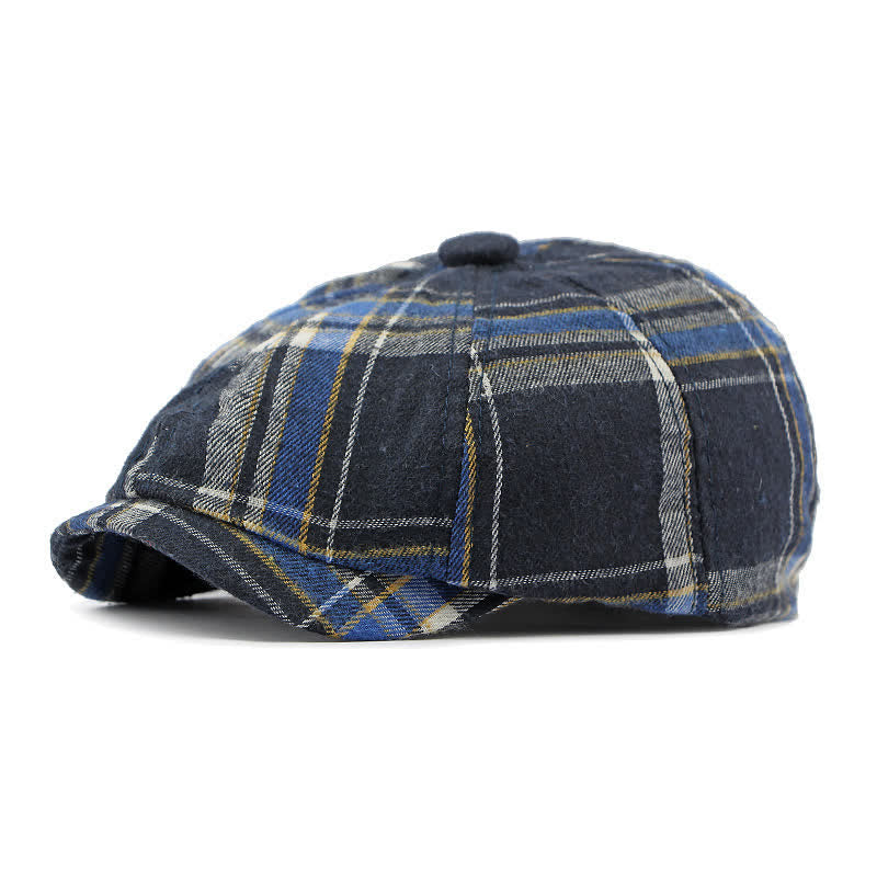 Classic Plaid Octagonal Stylish British Beret Hat - Navy - Adjustable (21 5/8"-23 1/4") - image 7