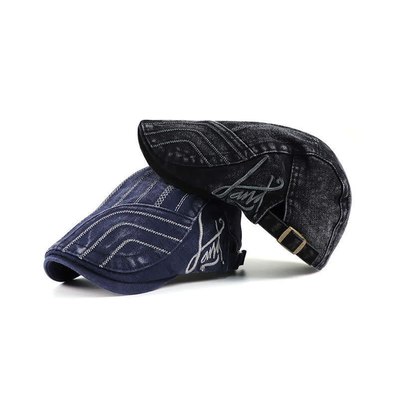 Distressed Embroidery Duckbill Flat Beret Hat - image 1