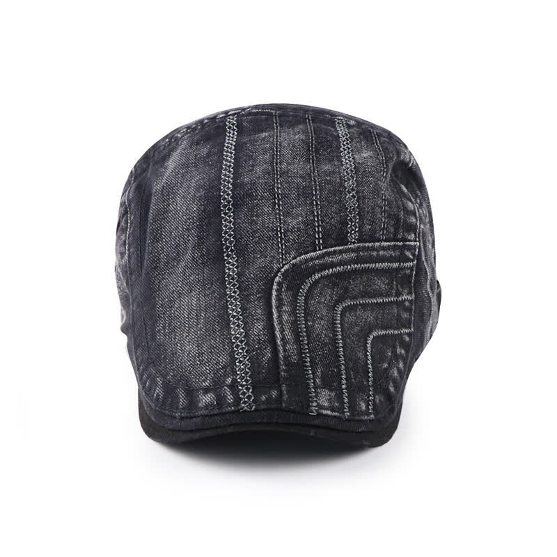 Distressed Embroidery Duckbill Flat Beret Hat - image 2