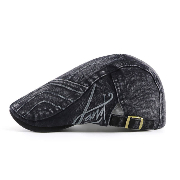Distressed Embroidery Duckbill Flat Beret Hat - image 3