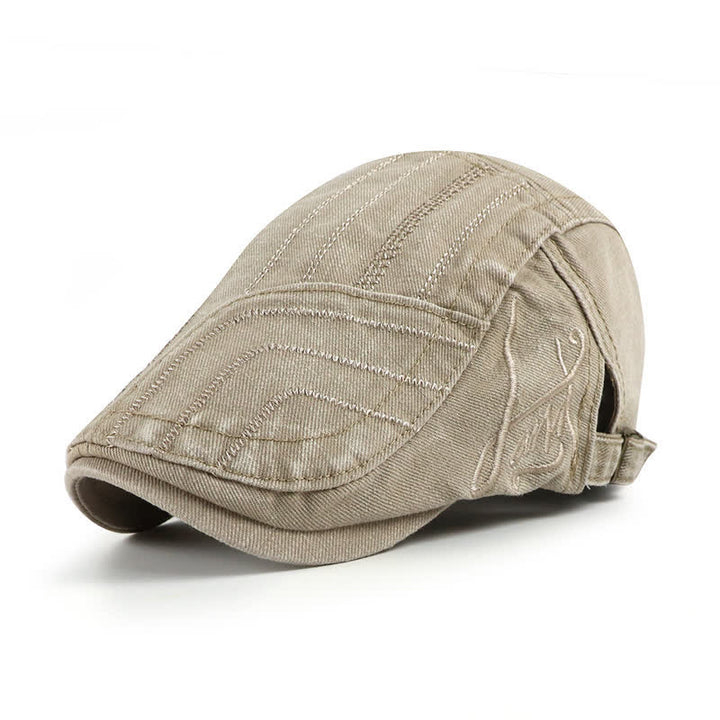 Distressed Embroidery Duckbill Flat Beret Hat - Beige - Adjustable (22"-23 5/8") - image 8