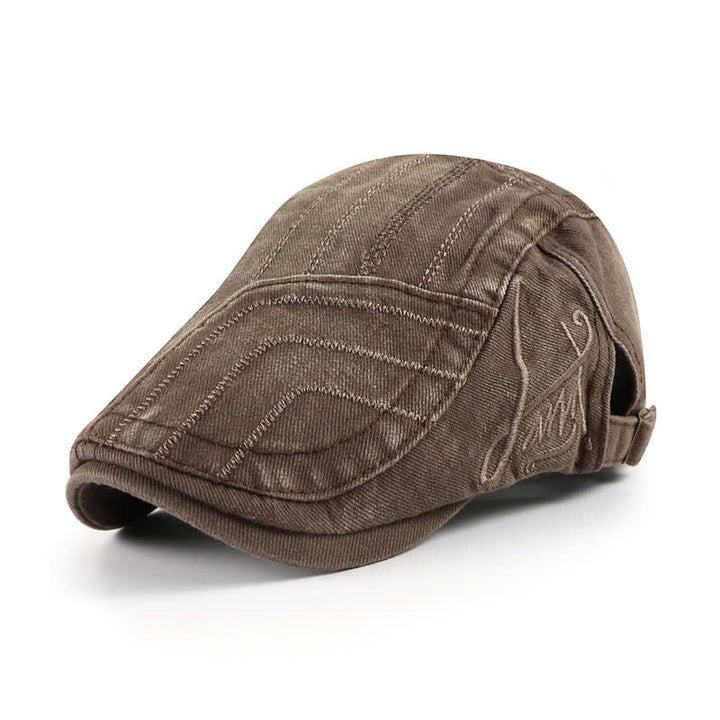 Distressed Embroidery Duckbill Flat Beret Hat - Coffee - Adjustable (22"-23 5/8") - image 7