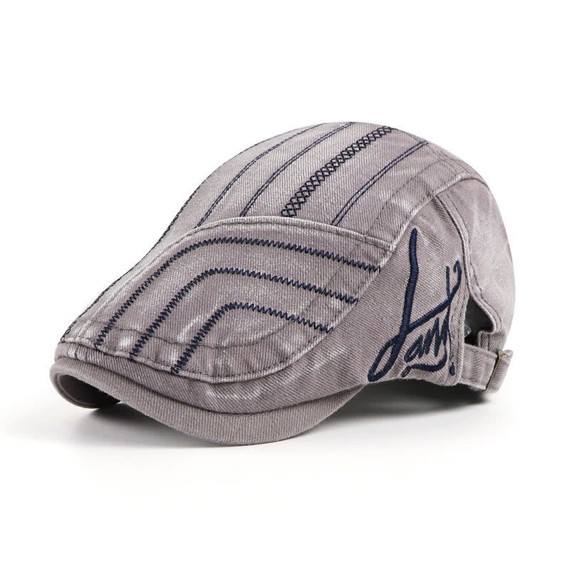 Distressed Embroidery Duckbill Flat Beret Hat - Gray - Adjustable (22"-23 5/8") - image 6