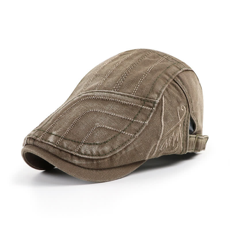 Distressed Embroidery Duckbill Flat Beret Hat - Army Green - Adjustable (22"-23 5/8") - image 9