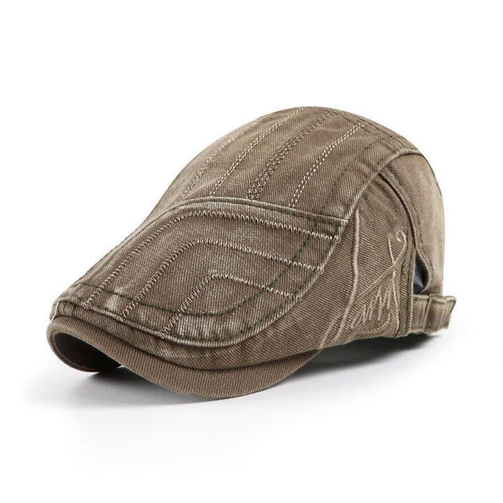 Distressed Embroidery Duckbill Flat Beret Hat - Army Green - Adjustable (22"-23 5/8") - image 9