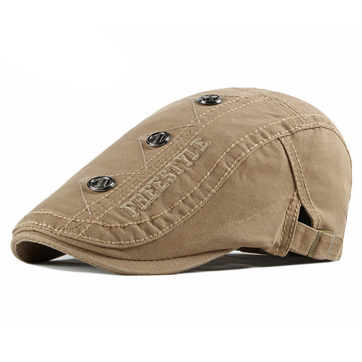 Stylish Punk Rivet Decors Flat Beret Hat - Khaki - Adjustable (21 5/8"-23 5/8") - image 0