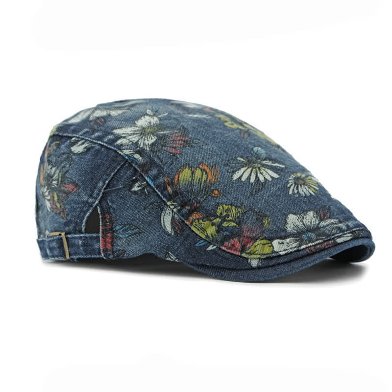 Fashion Floral Printed Denim Flat Beret Hat - image 4