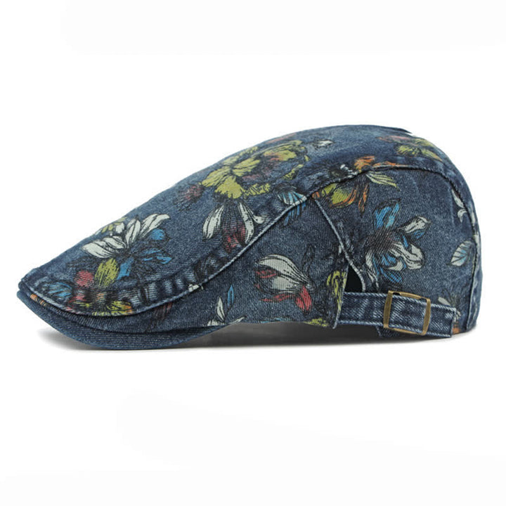 Fashion Floral Printed Denim Flat Beret Hat - image 3