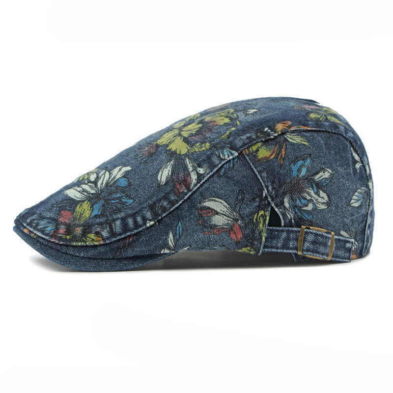Fashion Floral Printed Denim Flat Beret Hat - image 3