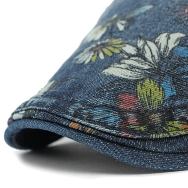 Fashion Floral Printed Denim Flat Beret Hat - image 7