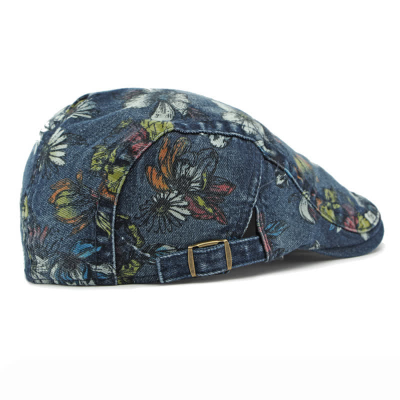 Fashion Floral Printed Denim Flat Beret Hat - image 5