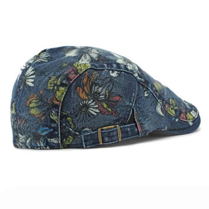 Fashion Floral Printed Denim Flat Beret Hat - image 5
