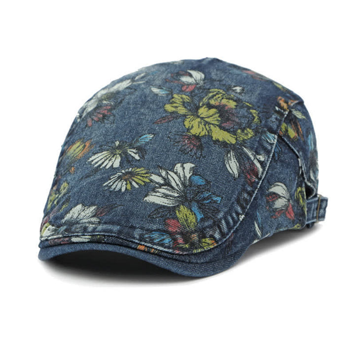 Fashion Floral Printed Denim Flat Beret Hat - image 2