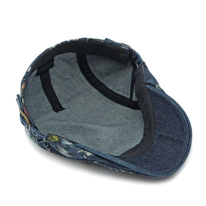 Fashion Floral Printed Denim Flat Beret Hat - image 6