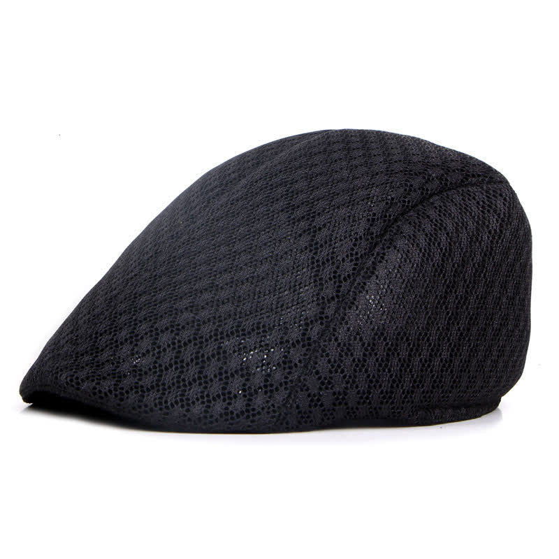 Mesh Summer Solid Color Flat Beret Hat - Black - M (22"-22 7/8") - image 1