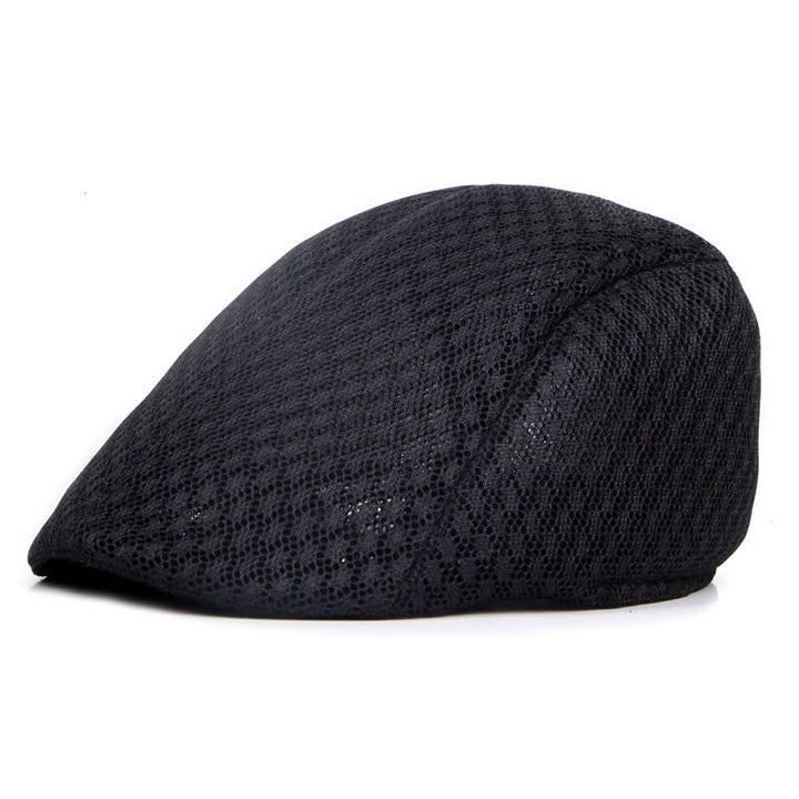 Mesh Summer Solid Color Flat Beret Hat - Black - M (22"-22 7/8") - image 1