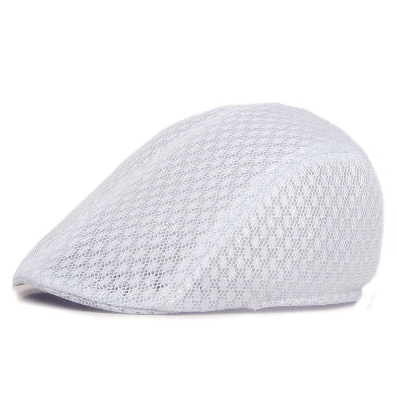 Mesh Summer Solid Color Flat Beret Hat - White - M (22"-22 7/8") - image 3