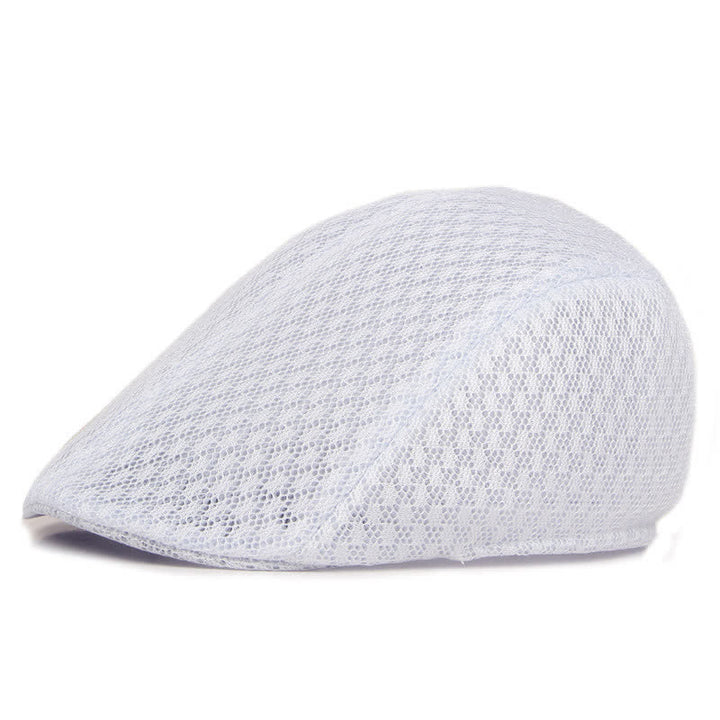 Mesh Summer Solid Color Flat Beret Hat - White - M (22"-22 7/8") - image 3