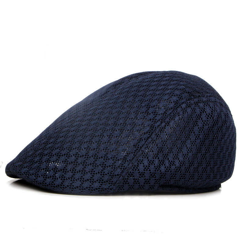 Mesh Summer Solid Color Flat Beret Hat - Navy - M (22"-22 7/8") - image 4