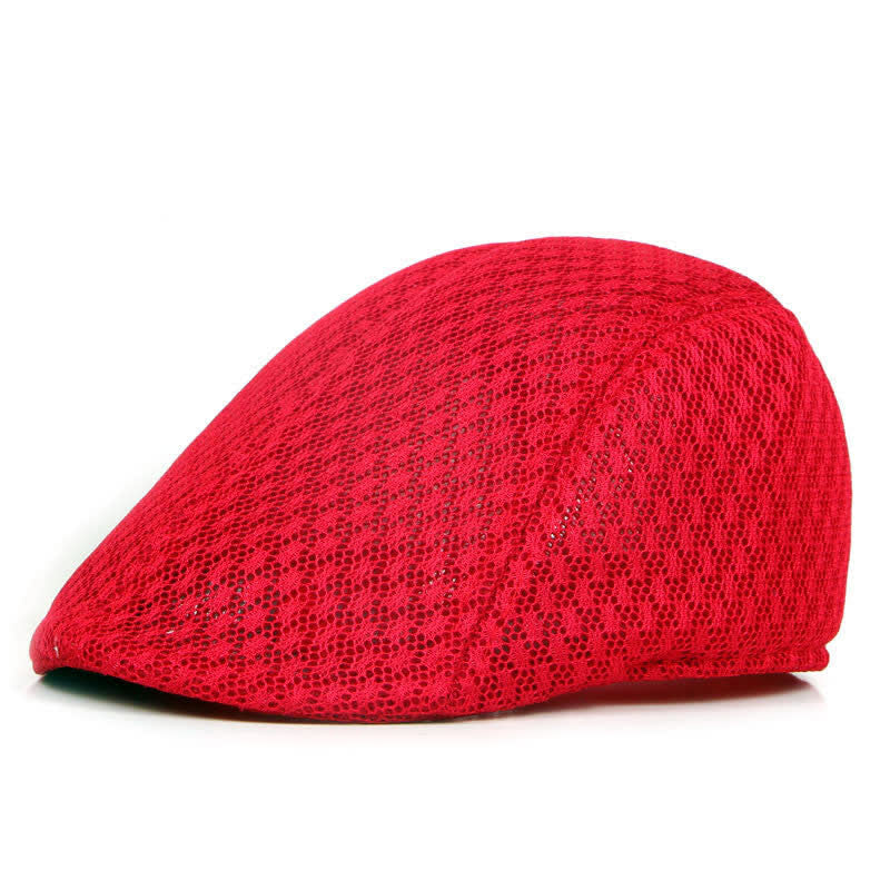 Mesh Summer Solid Color Flat Beret Hat - Red - M (22"-22 7/8") - image 10