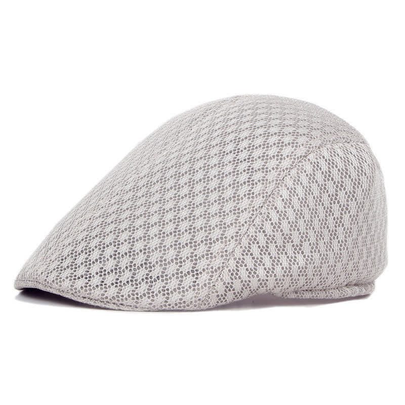 Mesh Summer Solid Color Flat Beret Hat - Light Khaki - M (22"-22 7/8") - image 9