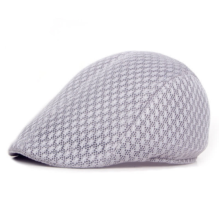 Mesh Summer Solid Color Flat Beret Hat - Light Gray - M (22"-22 7/8") - image 7