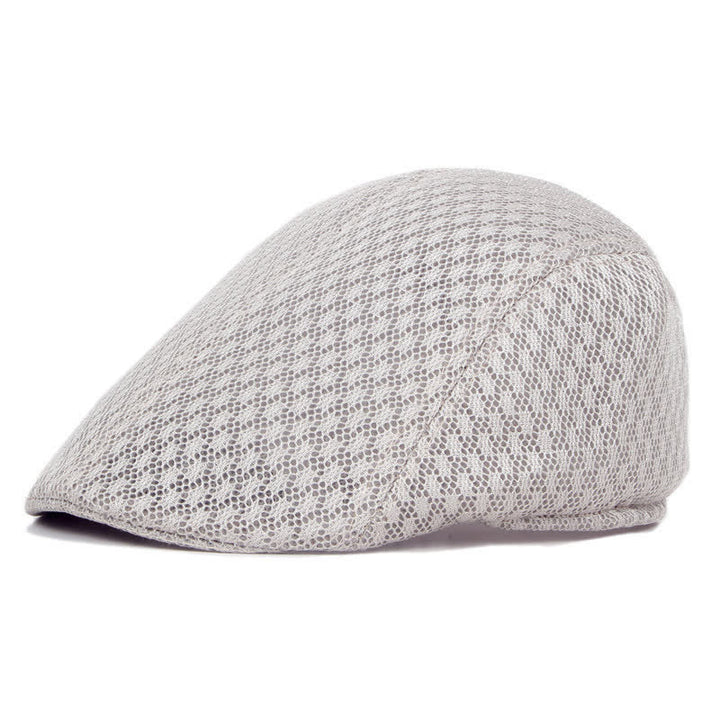 Mesh Summer Solid Color Flat Beret Hat - Light Khaki - M (22"-22 7/8") - image 9