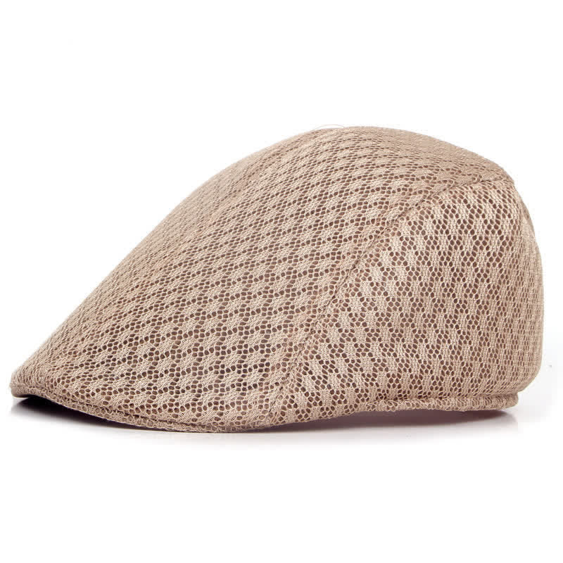 Mesh Summer Solid Color Flat Beret Hat - Dark Khaki - M (22"-22 7/8") - image 8