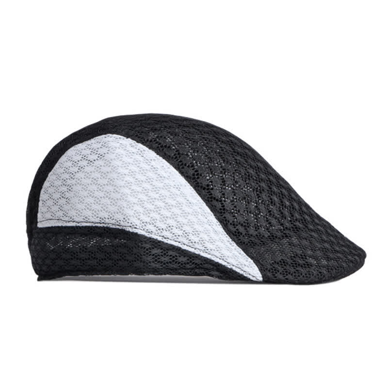 Hollow Out Mesh Summer Black White Flat Beret Hat - image 4