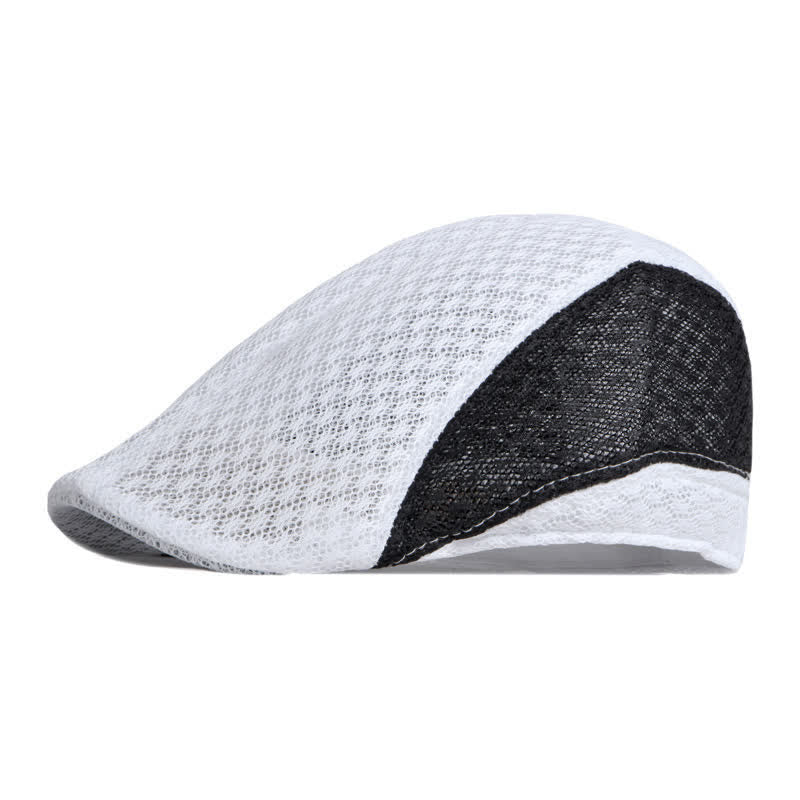 Hollow Out Mesh Summer Black White Flat Beret Hat - White & Black - L (23 1/4"-23 5/8") - image 10