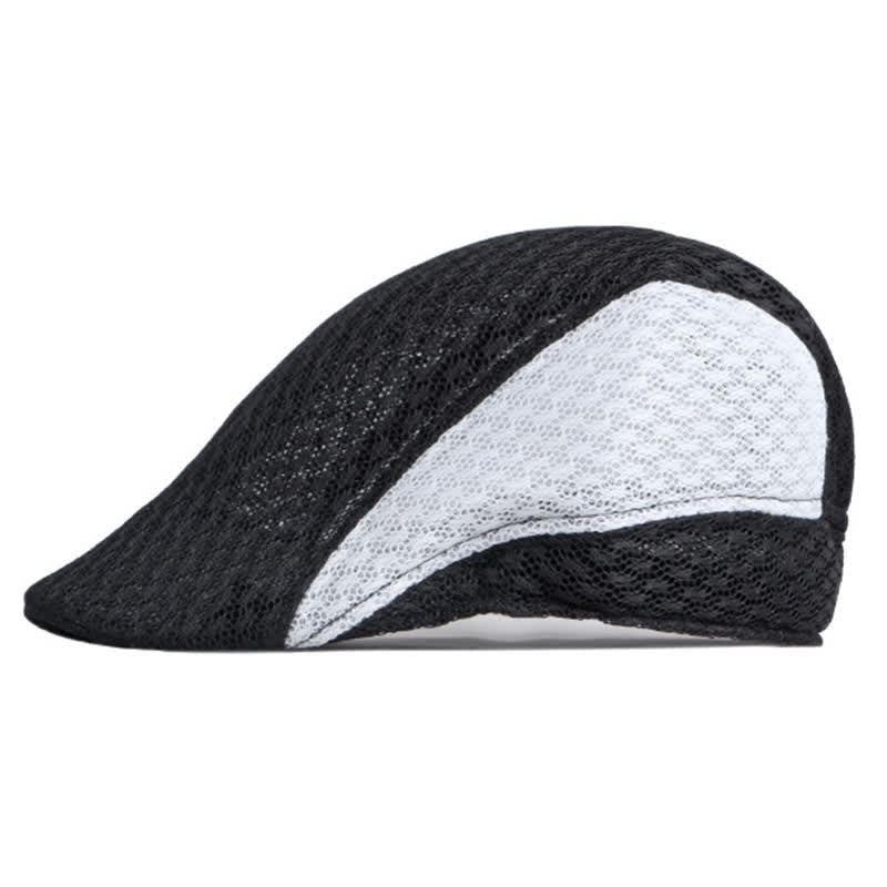 Hollow Out Mesh Summer Black White Flat Beret Hat - Black & White - L (23 1/4"-23 5/8") - image 0