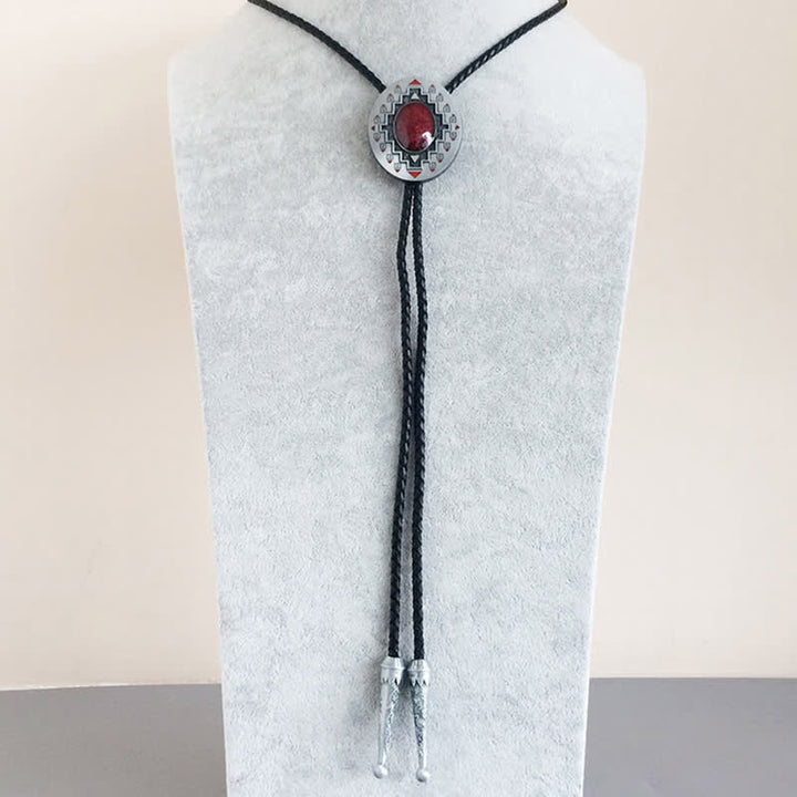 Vintage Ruby Western Indian Totem Bolo Tie - image 1