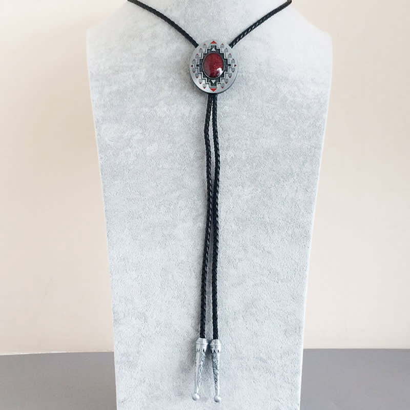 Vintage Ruby Western Indian Totem Bolo Tie - image 1