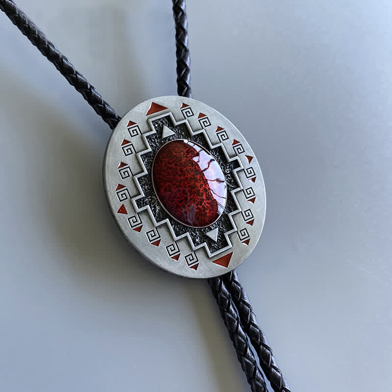 Vintage Ruby Western Indian Totem Bolo Tie - Antique Silver - image 0