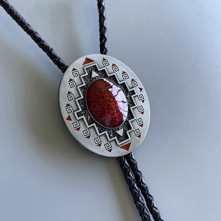 Vintage Ruby Western Indian Totem Bolo Tie - Antique Silver - image 0