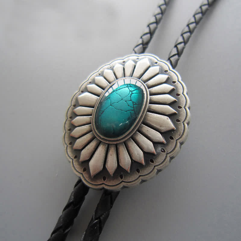 Sunburst Turquoise Western Accessory Bolo Tie - Antique Silver & Turquoise - image 0