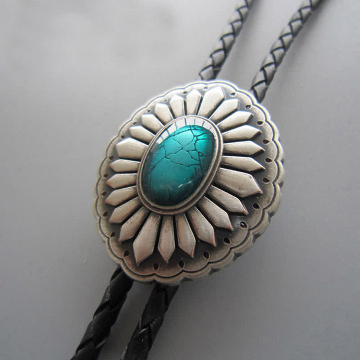 Sunburst Turquoise Western Accessory Bolo Tie - Antique Silver & Turquoise - image 0