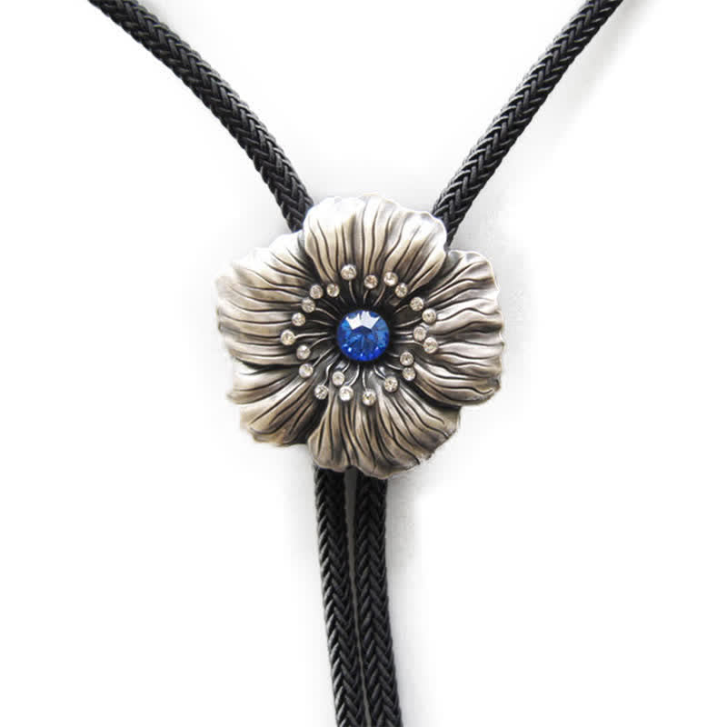 Blue Faux Crystal Rhinestone Flower Shape Bolo Tie - image 7
