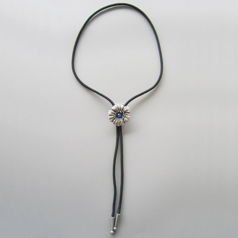 Blue Faux Crystal Rhinestone Flower Shape Bolo Tie - image 6