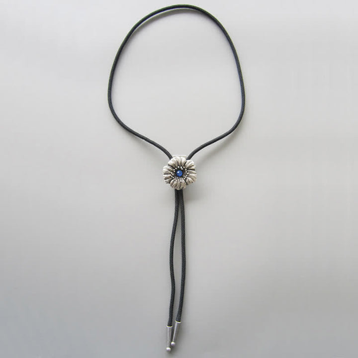 Blue Faux Crystal Rhinestone Flower Shape Bolo Tie - image 6