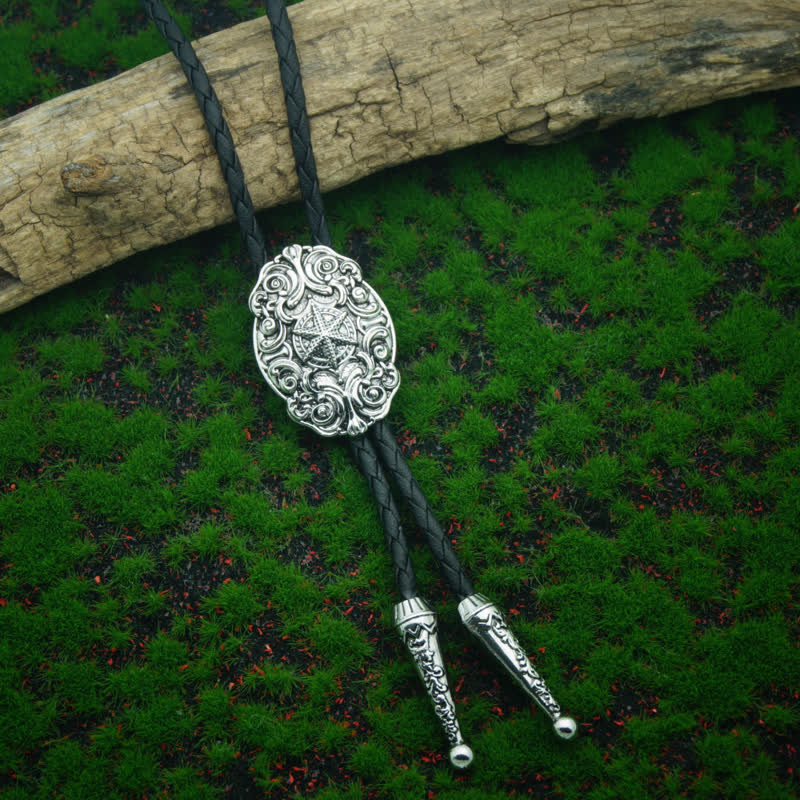 Western Texas Silver Star Carving Bolo Tie - image 2