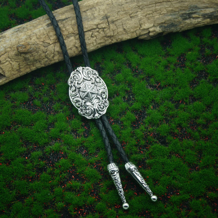 Western Texas Silver Star Carving Bolo Tie - image 2