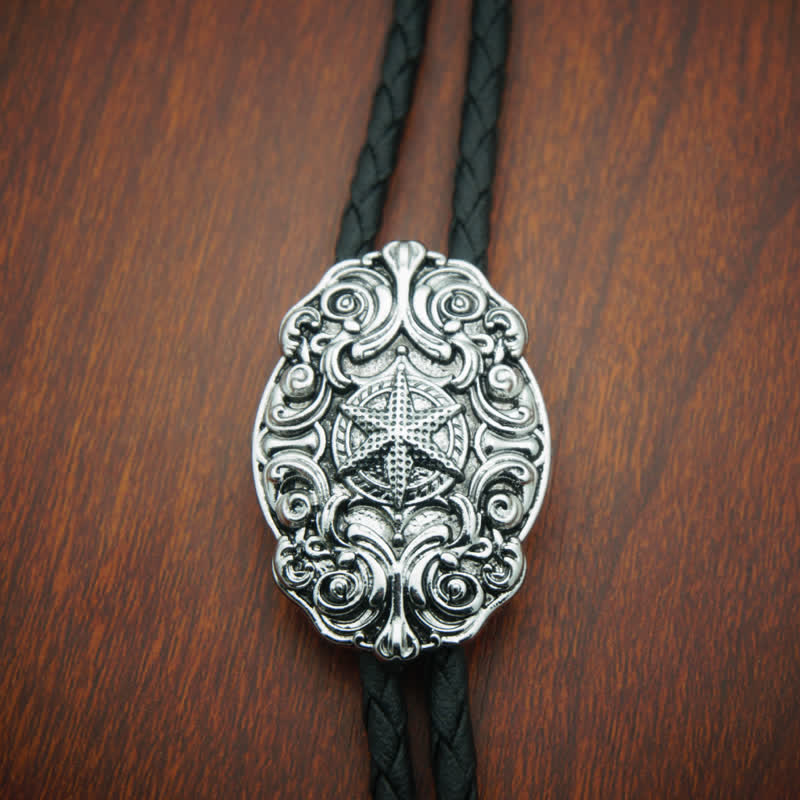 Western Texas Silver Star Carving Bolo Tie - image 4