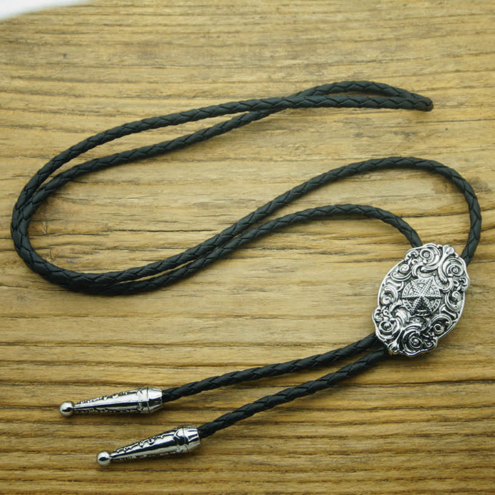 Western Texas Silver Star Carving Bolo Tie - image 3