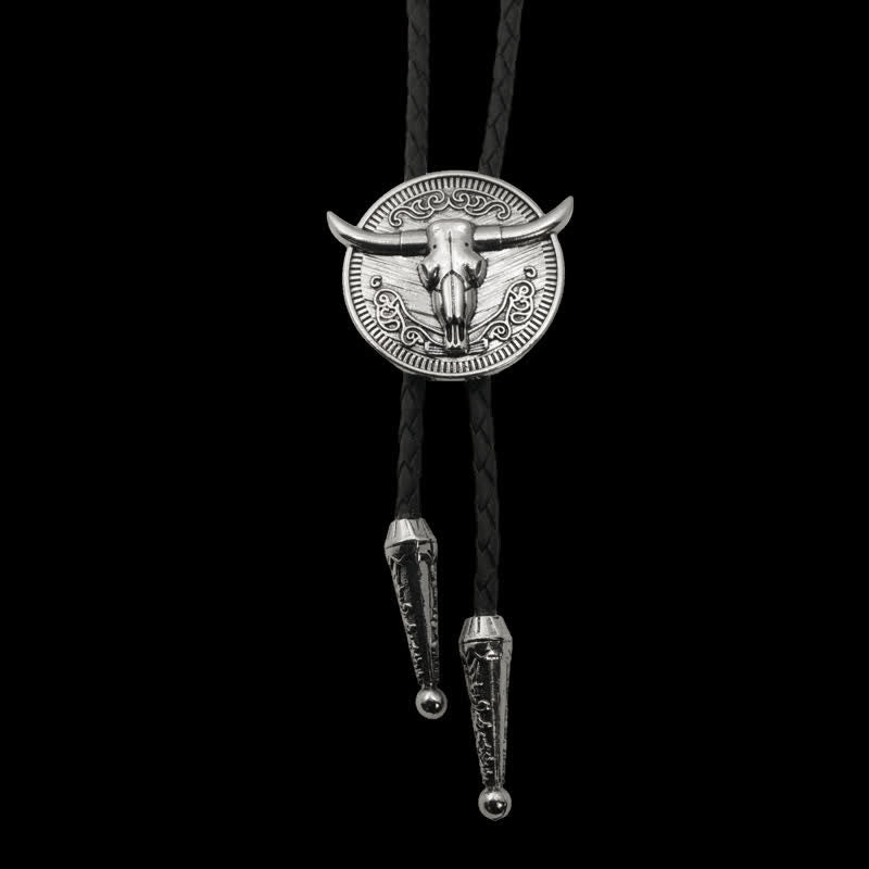 Cow Head Longhorn Bull Cowboy Leather Bolo Tie - Silver - image 0