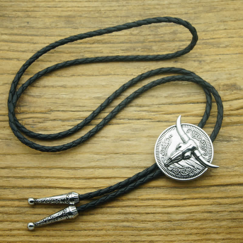 Cow Head Longhorn Bull Cowboy Leather Bolo Tie - image 5